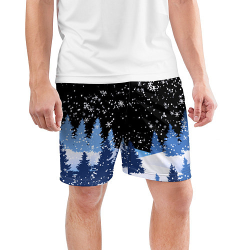 Мужские спортивные шорты Снежная ночь в зимнем лесу / 3D-принт – фото 3