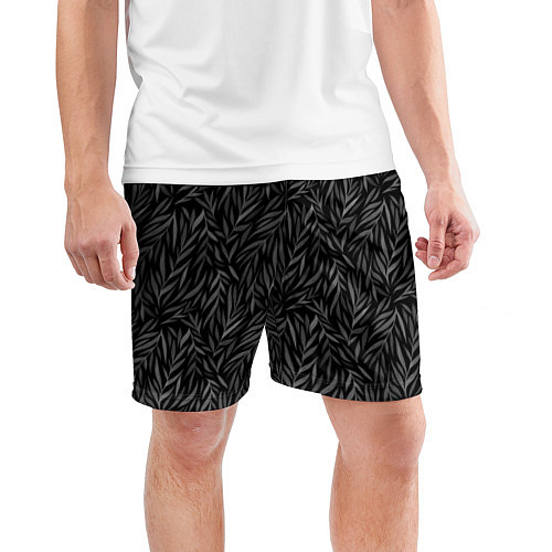 Мужские спортивные шорты Растительный орнамент черно-белый / 3D-принт – фото 3