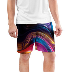 Шорты спортивные мужские Цветные неоновые волны, цвет: 3D-принт — фото 2