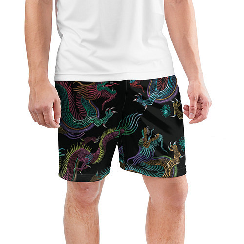 Мужские спортивные шорты Цветные драконы / 3D-принт – фото 3