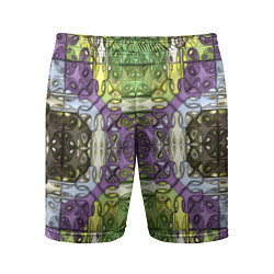 Шорты спортивные мужские Коллекция Фрактальная мозаика Фиолетово-зеленый, цвет: 3D-принт