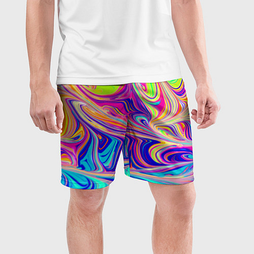Мужские спортивные шорты Аномально яркие цветные разводы / 3D-принт – фото 3