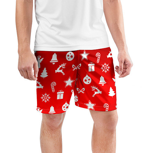 Мужские спортивные шорты Новогодний узор красный градиент / 3D-принт – фото 3