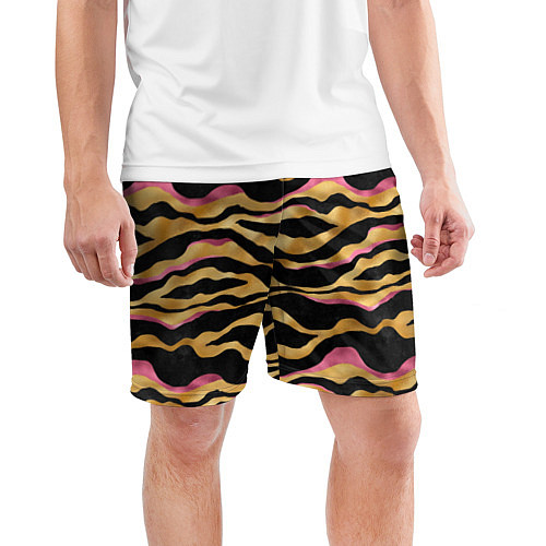 Мужские спортивные шорты Тигровый окрас Gold Pink / 3D-принт – фото 3