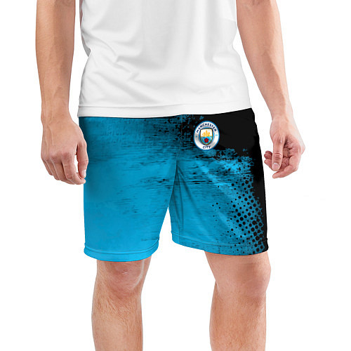 Мужские спортивные шорты Manchester City голубая форма / 3D-принт – фото 3