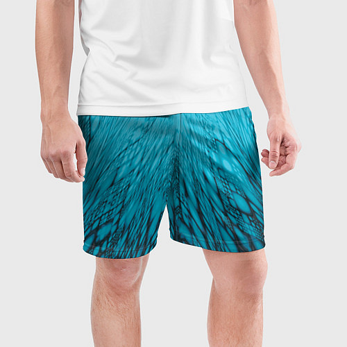 Мужские спортивные шорты Коллекция Rays Лучи Голубой и черный Абстракция 65 / 3D-принт – фото 3