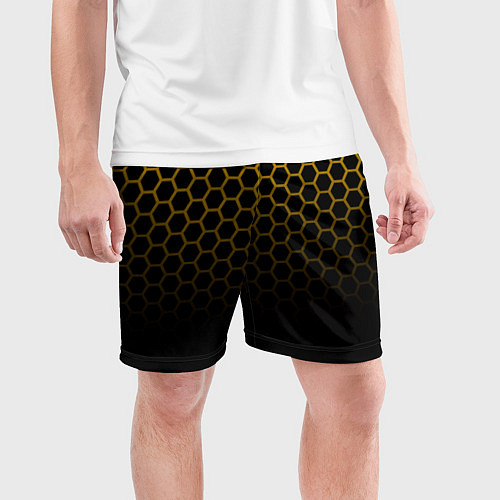 Мужские спортивные шорты Неоновая кольчуга Gold neon / 3D-принт – фото 3