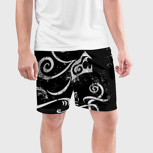Мужские спортивные шорты ТАТУИРОВКА ДРАКЕНА WHITE AND BLACK / 3D-принт – фото 3