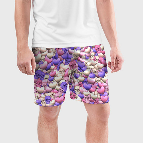 Мужские спортивные шорты Сердечки-черепушки / 3D-принт – фото 3