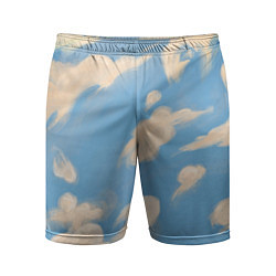 Шорты спортивные мужские Рисунок голубого неба с облаками маслом, цвет: 3D-принт