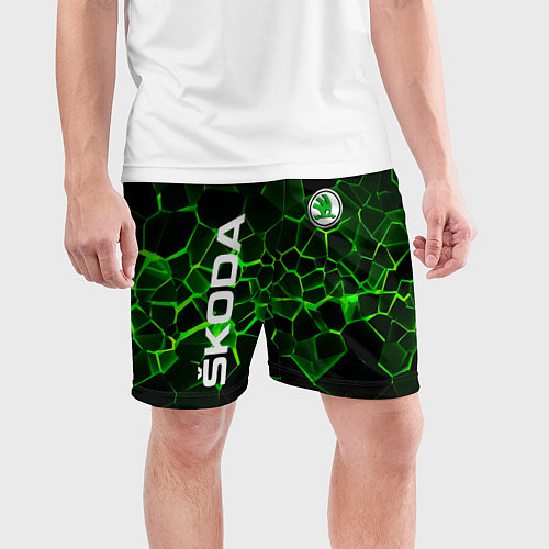 Мужские спортивные шорты Skoda: Неоновые трещины / 3D-принт – фото 3