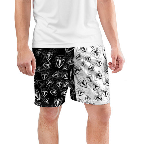 Мужские спортивные шорты TESLA BLACK AND WHITE LOGO PATTERN / 3D-принт – фото 3