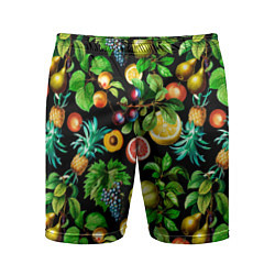 Мужские спортивные шорты Сочные фрукты - персик, груша, слива, ананас