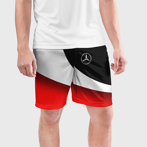 Мужские спортивные шорты MERCEDES BENZ КАРБОН И КРАСНАЯ ВОЛНА / 3D-принт – фото 3