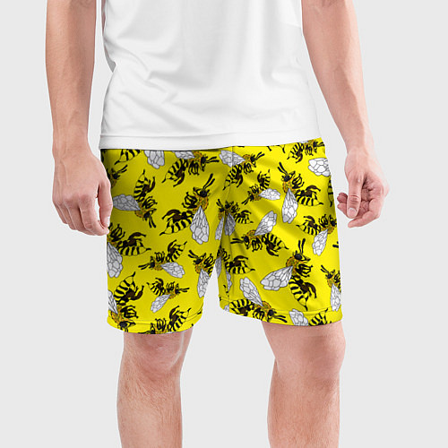 Мужские спортивные шорты Пчелы на желтом / 3D-принт – фото 3