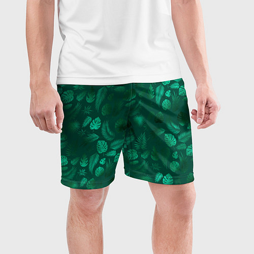 Мужские спортивные шорты Яркие зеленые листья / 3D-принт – фото 3