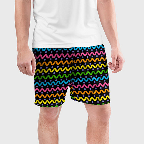 Мужские спортивные шорты Разноцветные волнистые линии / 3D-принт – фото 3