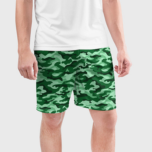 Мужские спортивные шорты Зеленый монохромный камуфляж / 3D-принт – фото 3