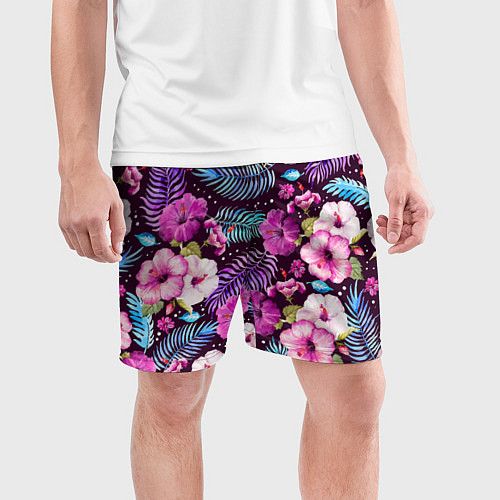Мужские спортивные шорты Цветочный Паттерн Flowers and leaves / 3D-принт – фото 3
