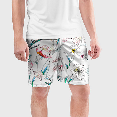 Мужские спортивные шорты Цветы Нарисованные / 3D-принт – фото 3