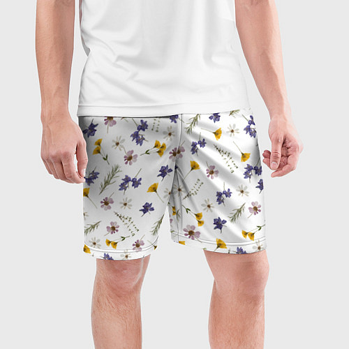 Мужские спортивные шорты Простые цветы на белом фоне / 3D-принт – фото 3