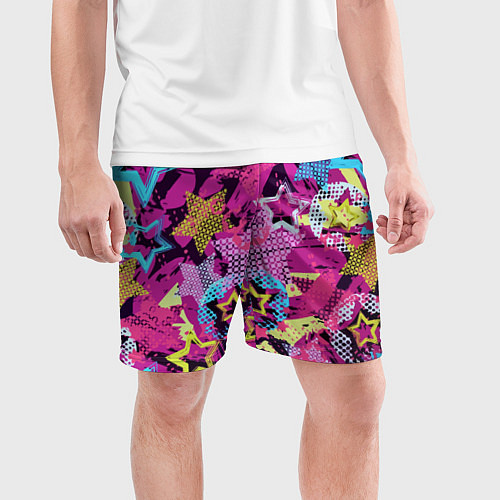 Мужские спортивные шорты Star Colorful Pattern Fashion Neon / 3D-принт – фото 3