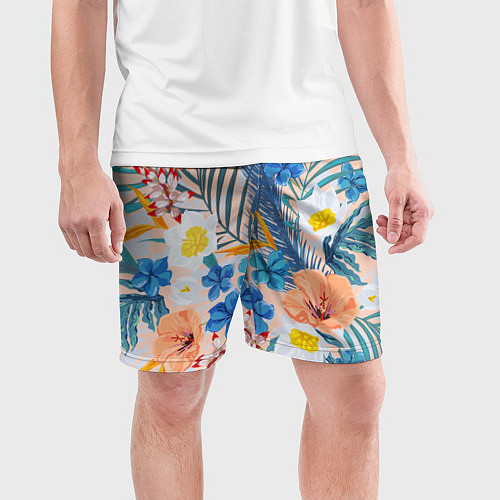 Мужские спортивные шорты Цветы Яркие Тропические / 3D-принт – фото 3