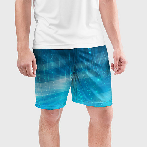 Мужские спортивные шорты Линии на голубом фоне / 3D-принт – фото 3