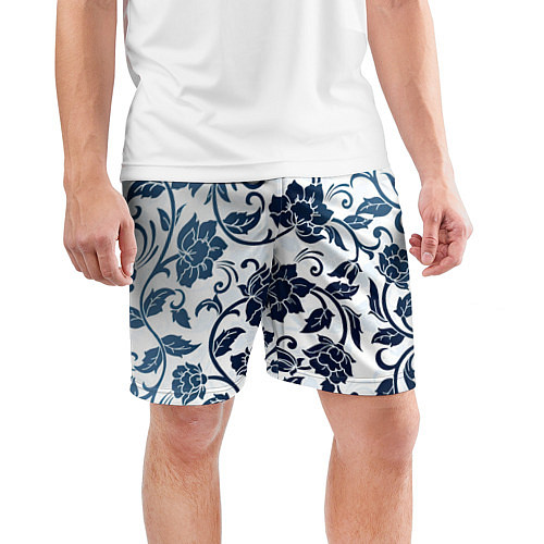 Мужские спортивные шорты Гжелевые цветы / 3D-принт – фото 3