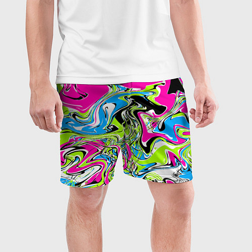 Мужские спортивные шорты Абстрактные мраморные разводы в ярких цветах Поп а / 3D-принт – фото 3