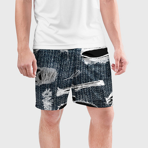 Мужские спортивные шорты Джинсовое рваньё Fashion trend / 3D-принт – фото 3
