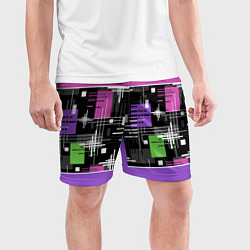 Шорты спортивные мужские Розово-фиолетовый геометрические фигуры и полосы, цвет: 3D-принт — фото 2