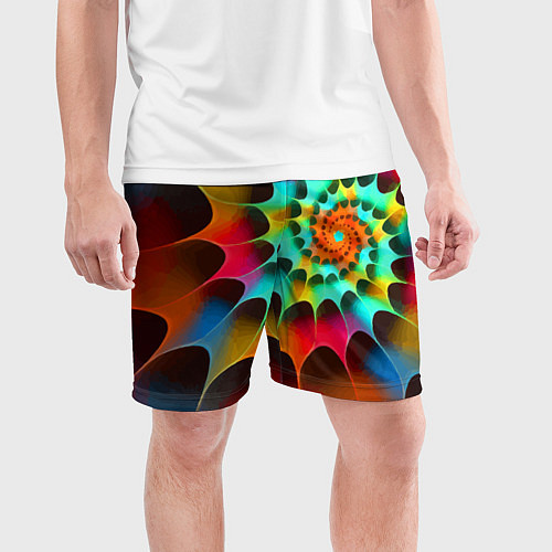 Мужские спортивные шорты Красочная неоновая спираль Colorful neon spiral / 3D-принт – фото 3