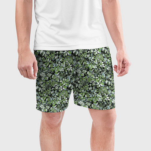Мужские спортивные шорты Летний лесной камуфляж в зеленых тонах / 3D-принт – фото 3