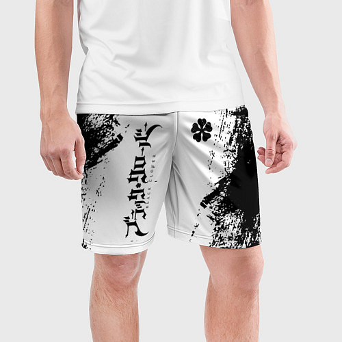 Мужские спортивные шорты Black clover чёрный клевер вертикальная надпись / 3D-принт – фото 3