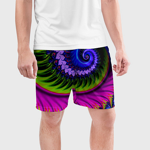Мужские спортивные шорты Разноцветная неоновая спираль Абстракция Multicolo / 3D-принт – фото 3