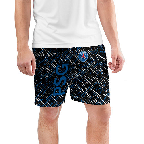 Мужские спортивные шорты Псж синие белые чёрточки / 3D-принт – фото 3