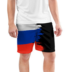 Шорты спортивные мужские Российский триколор на темном фоне, цвет: 3D-принт — фото 2
