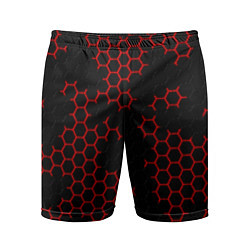 Мужские спортивные шорты НАНОКОСТЮМ Black and Red Hexagon Гексагоны