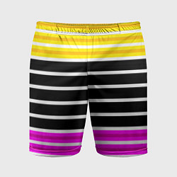 Шорты спортивные мужские Желтые розовые и черные полосы на белом, цвет: 3D-принт