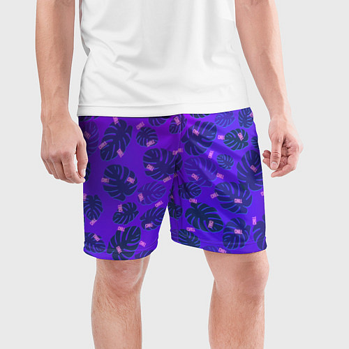 Мужские спортивные шорты Неоновый Chill и пальмовые листья / 3D-принт – фото 3