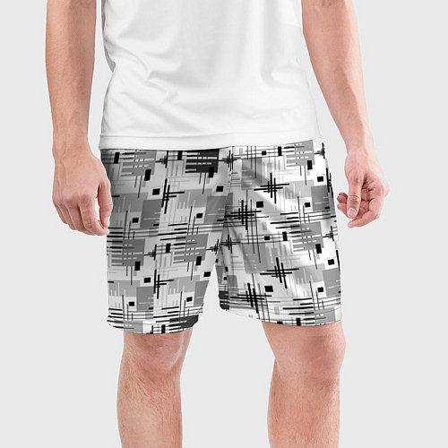 Мужские спортивные шорты Черно белый ретро геометрический узор / 3D-принт – фото 3