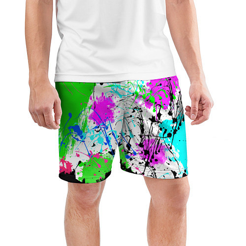 Мужские спортивные шорты Неоновые разноцветные пятна и брызги красок / 3D-принт – фото 3