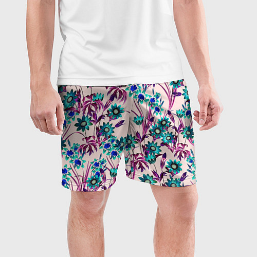 Мужские спортивные шорты Цветы Летние Фиолетовые Рудбеки / 3D-принт – фото 3