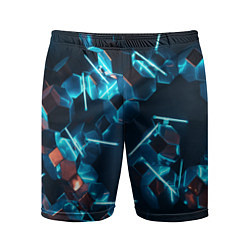 Шорты спортивные мужские Неоновые фигуры с лазерами - Голубой, цвет: 3D-принт