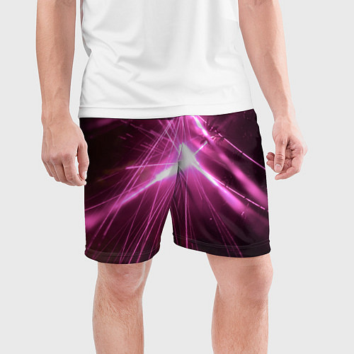 Мужские спортивные шорты Неоновые лазеры во тьме - Розовый / 3D-принт – фото 3