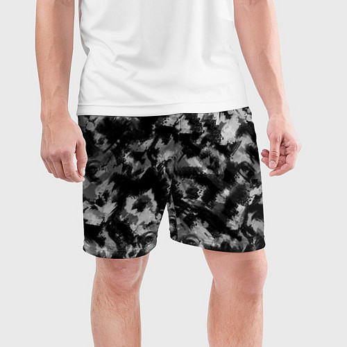 Мужские спортивные шорты Черно-белый абстрактный камуфляж / 3D-принт – фото 3