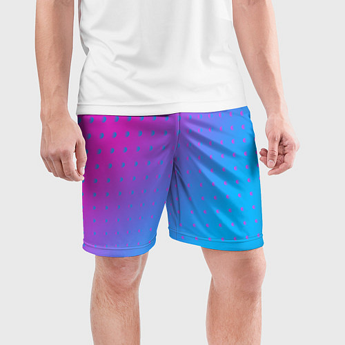 Мужские спортивные шорты Закат и капли, диагональный градиент с сеткой дотс / 3D-принт – фото 3