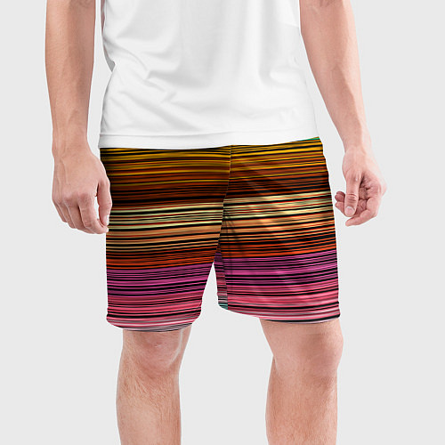 Мужские спортивные шорты Multicolored thin stripes Разноцветные полосы / 3D-принт – фото 3