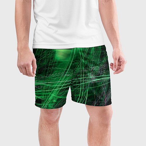 Мужские спортивные шорты Неоновые волны и линии - Зелёный / 3D-принт – фото 3